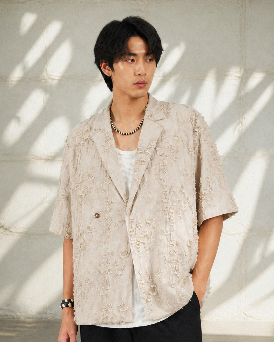 Frayed Wrap Collar Shirt ᛝ Bone