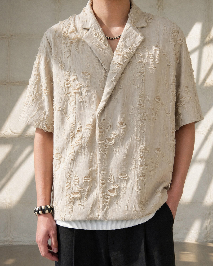 Frayed Wrap Collar Shirt ᛝ Bone