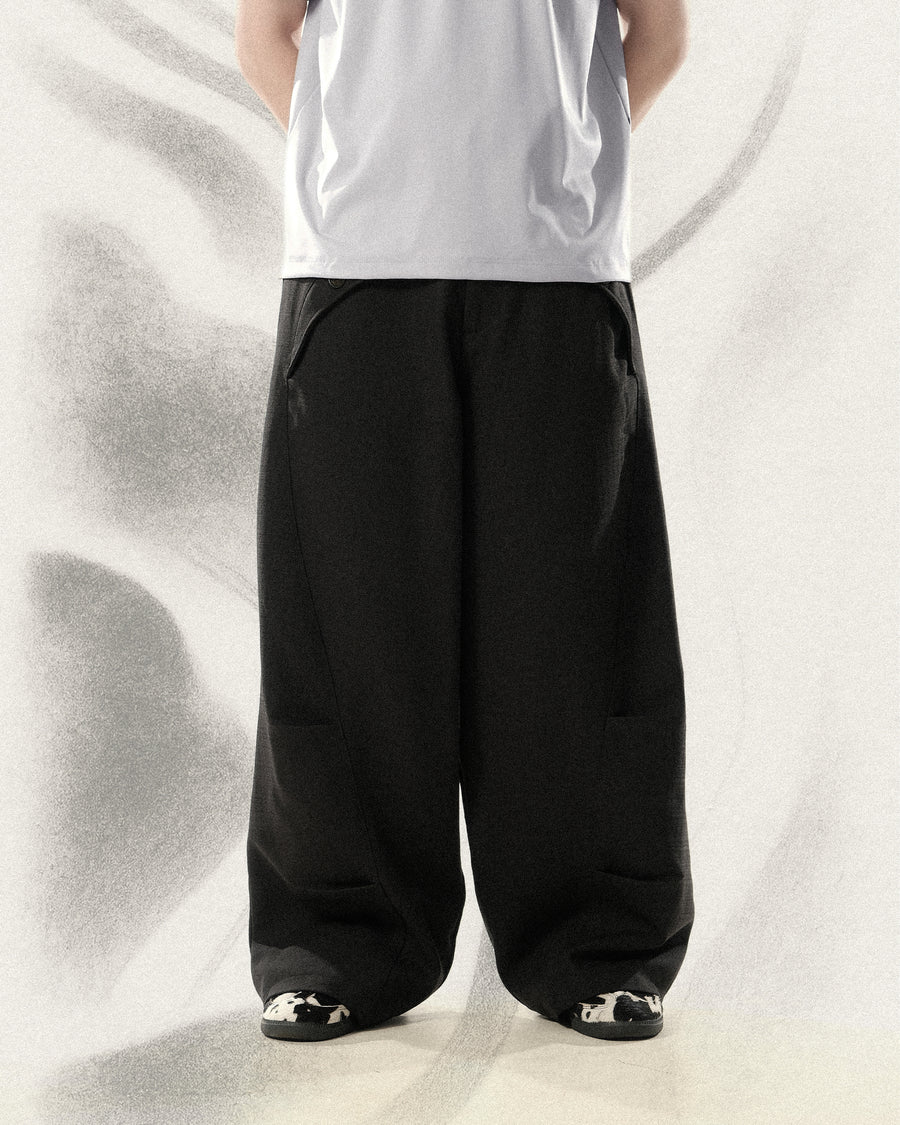 Pleat Curved Pants ᛝ Black