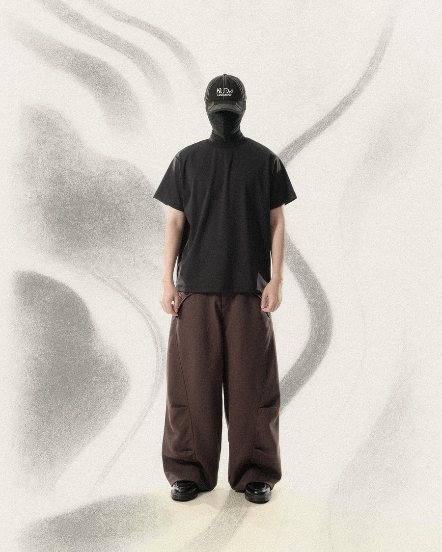 Pleat Curved Pants ᛝ Dark Brown