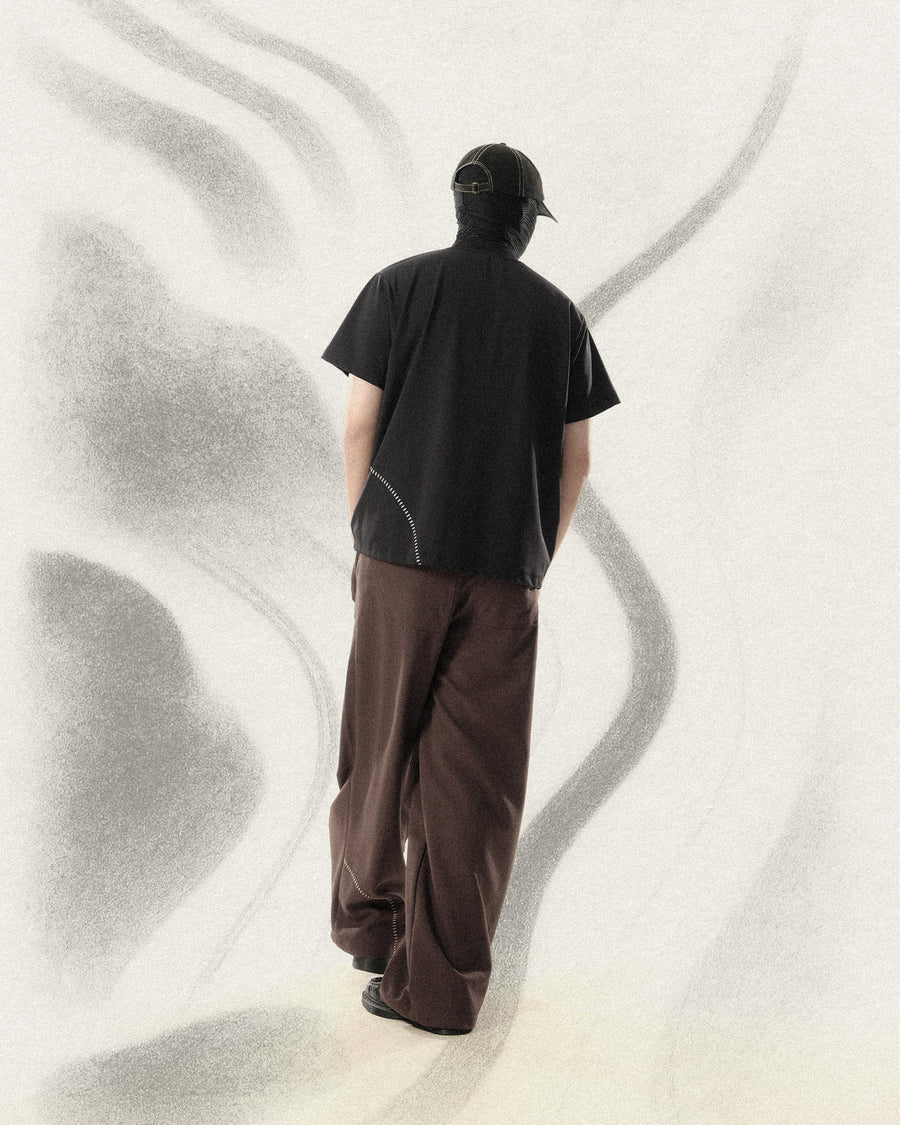 Pleat Curved Pants ᛝ Dark Brown