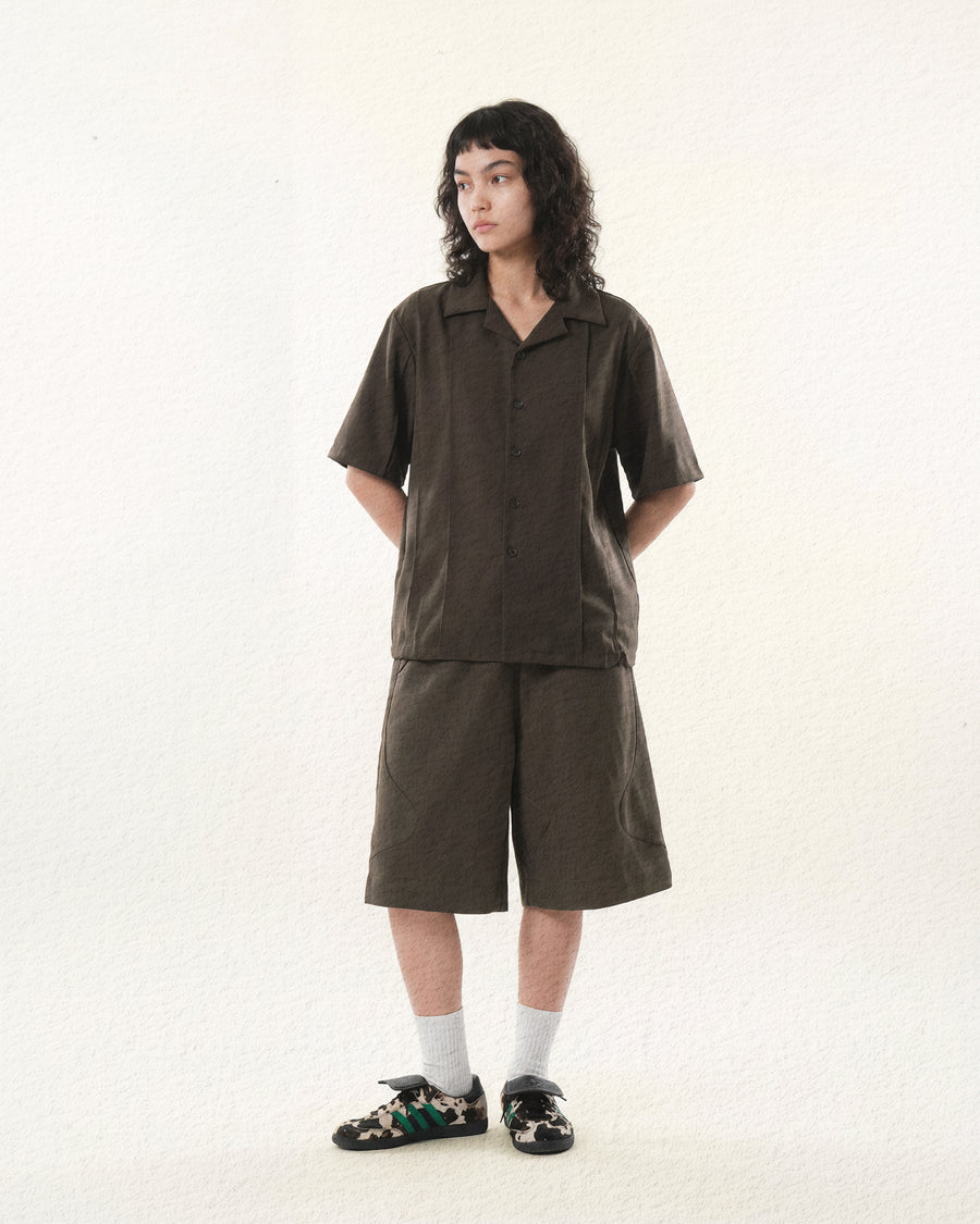 Flow Pleat Shirt  ᛝ Brown