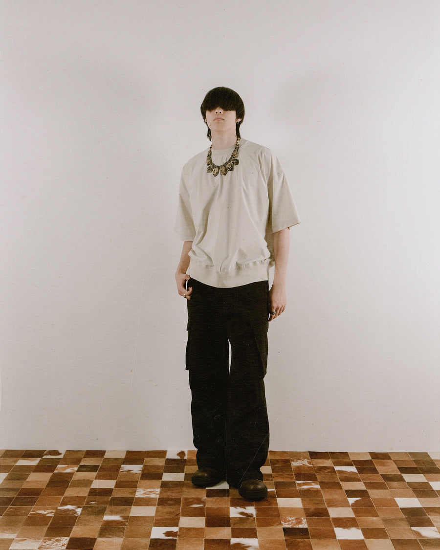 Boxy Ribbed Tee ᛝ Grey White