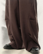 Pleat Curved Pants ᛝ Dark Brown
