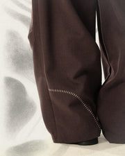 Pleat Curved Pants ᛝ Dark Brown