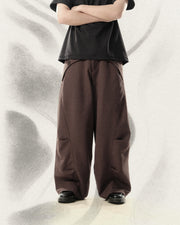 Pleat Curved Pants ᛝ Dark Brown