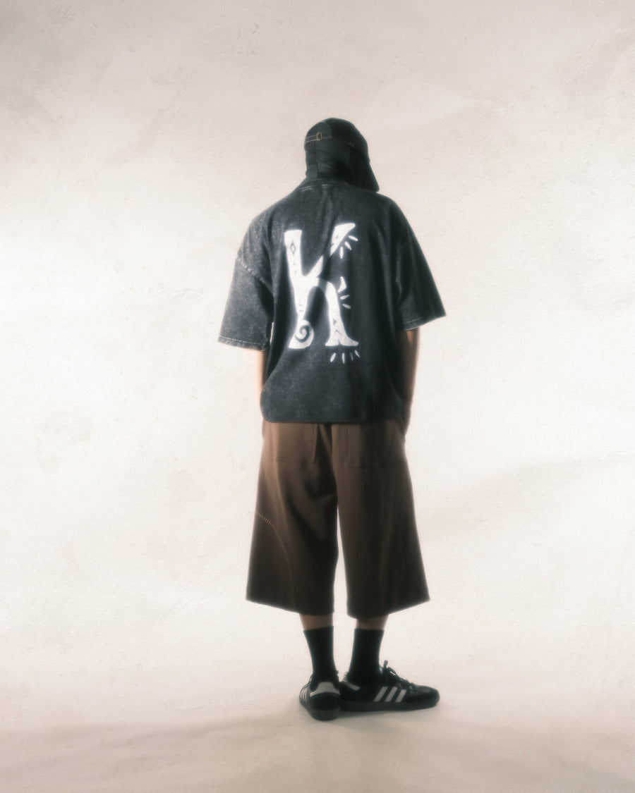 “K” Logo Washed T-shirt ᛝ Washed Black
