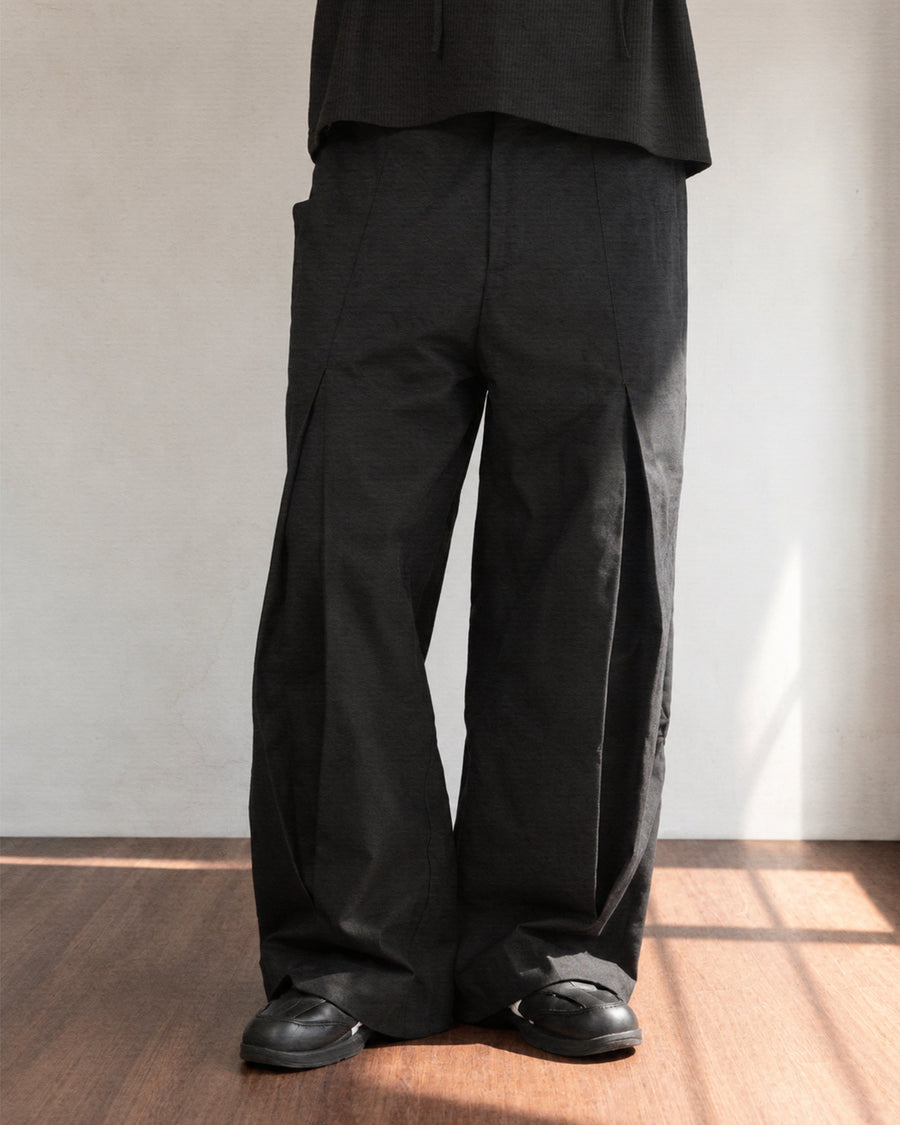 Panelled Pleat Pants ᛝ Black