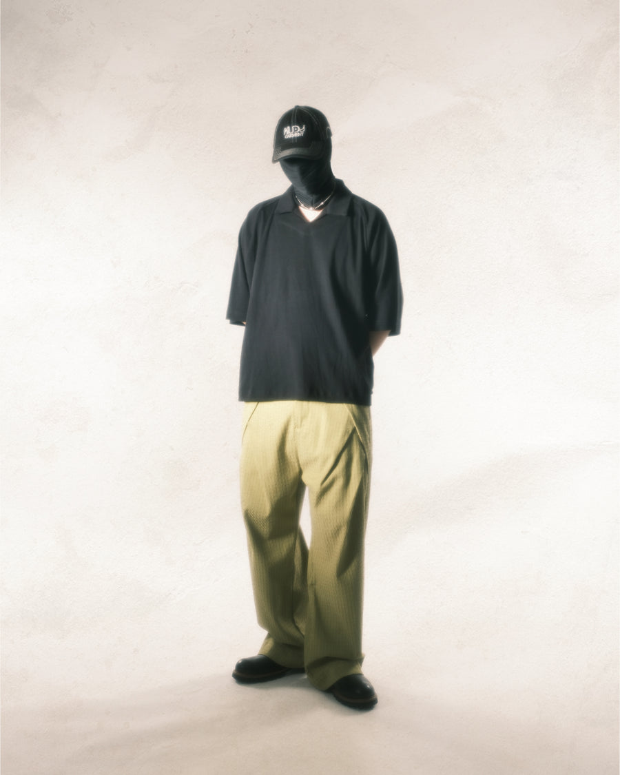 Waffle Boxy Polo T-shirt ᛝ Black