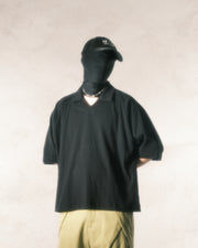 Waffle Boxy Polo T-shirt ᛝ Black