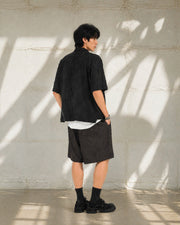 Frayed Wrap Collar Shirt ᛝ Black
