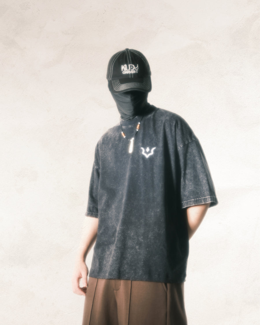 “K” Logo Washed T-shirt ᛝ Washed Black