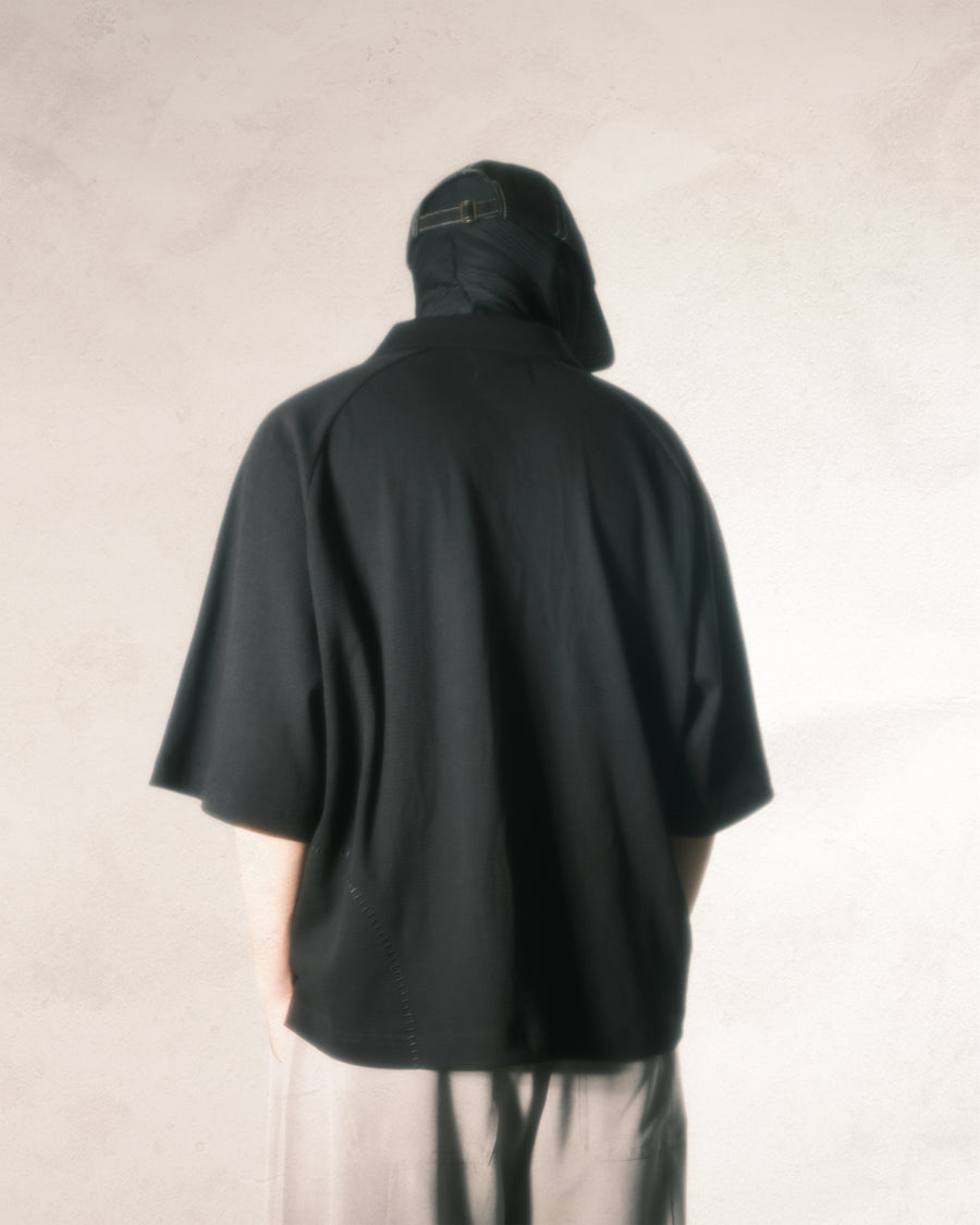 Waffle Boxy Polo T-shirt ᛝ Black