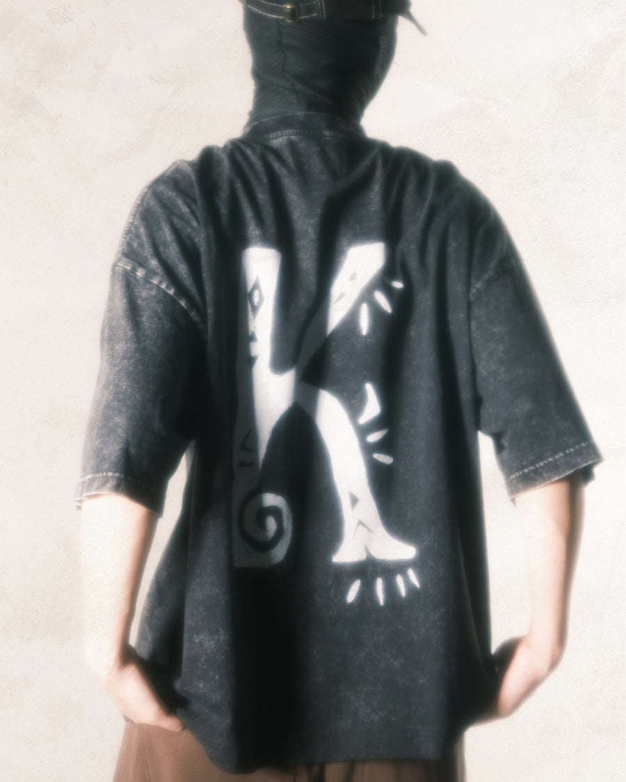 “K” Logo Washed T-shirt ᛝ Washed Black