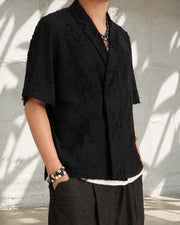 Frayed Wrap Collar Shirt ᛝ Black