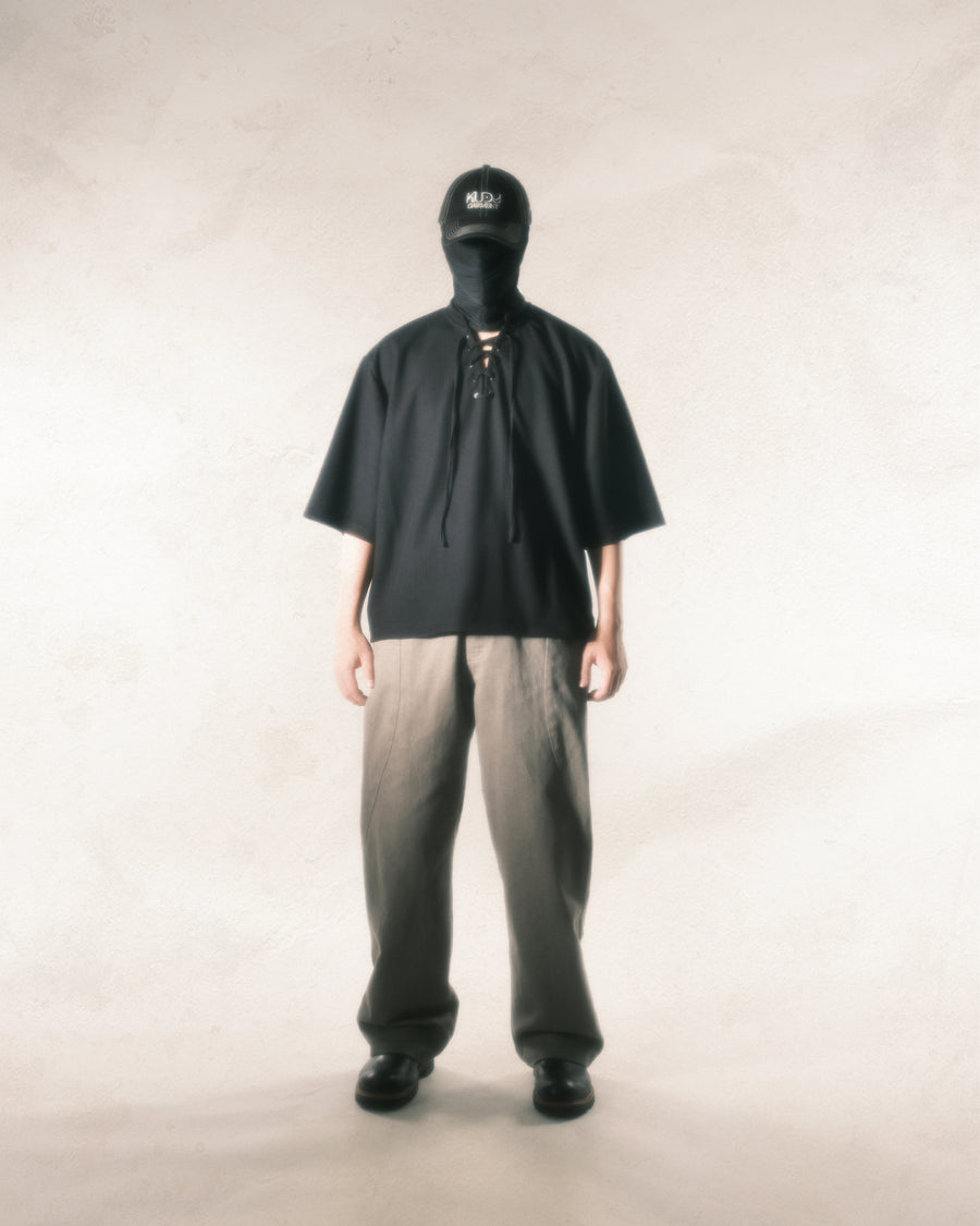 Boxy Lace-up T-shirt ᛝ Black