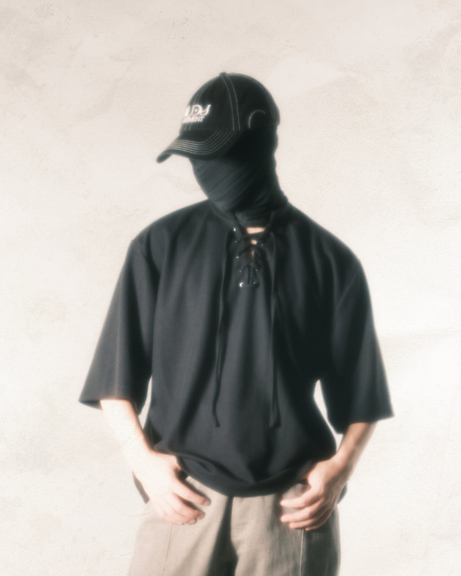 Boxy Lace-up T-shirt ᛝ Black