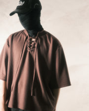 Boxy Lace-up T-shirt ᛝ Clay Brown