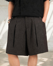 Contour Pleat Shorts ᛝ Black