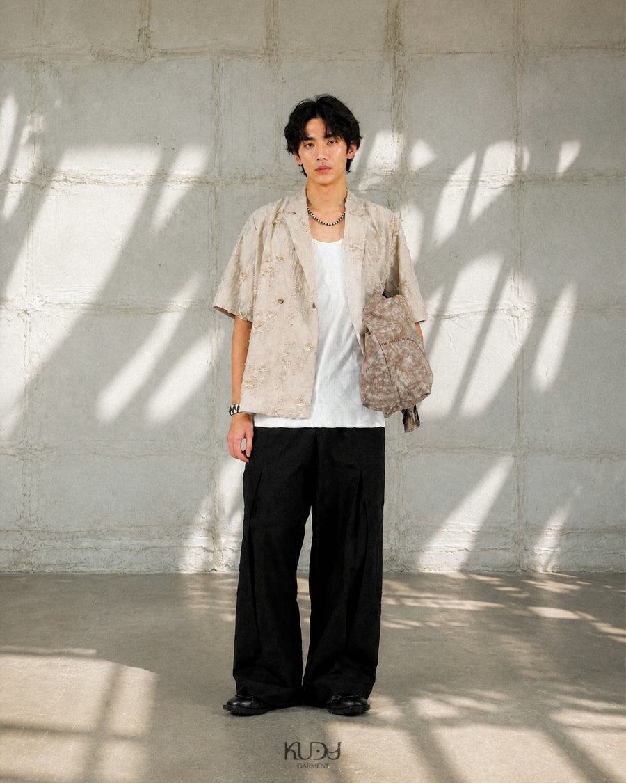 Frayed Wrap Collar Shirt ᛝ Bone