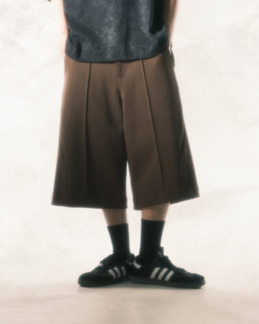Arc Stitch Wide Shorts ᛝ Clay Brown