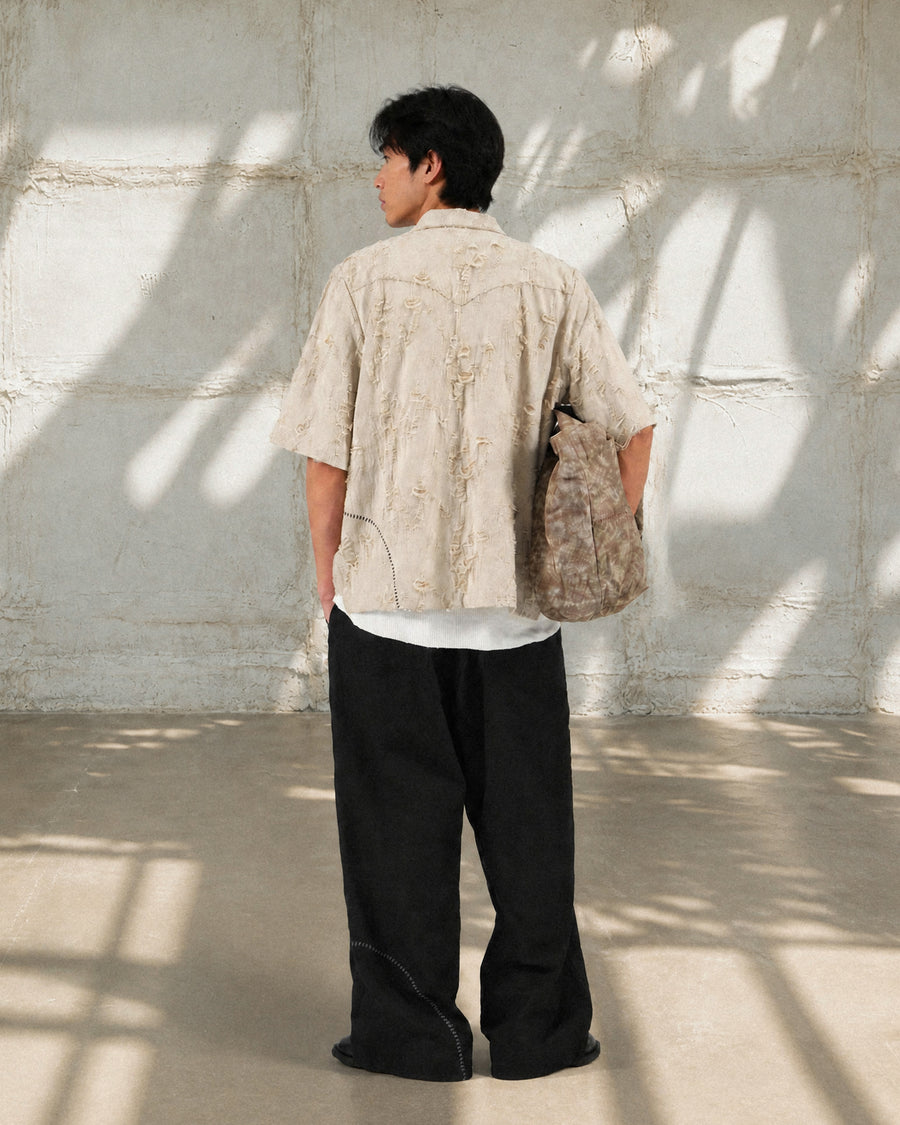 Frayed Wrap Collar Shirt ᛝ Bone