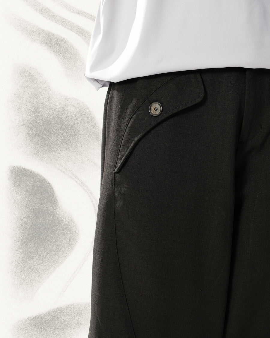 Pleat Curved Pants ᛝ Black