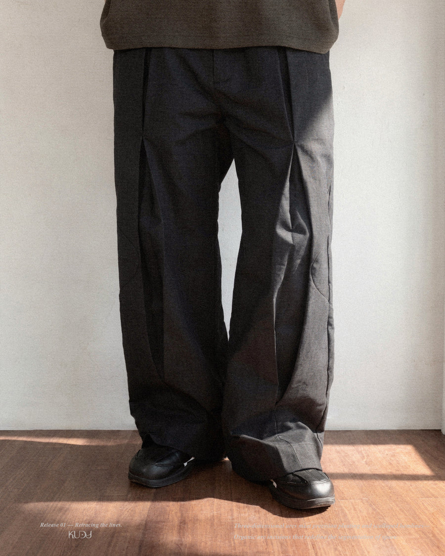 Panelled Pleat Pants ᛝ Black