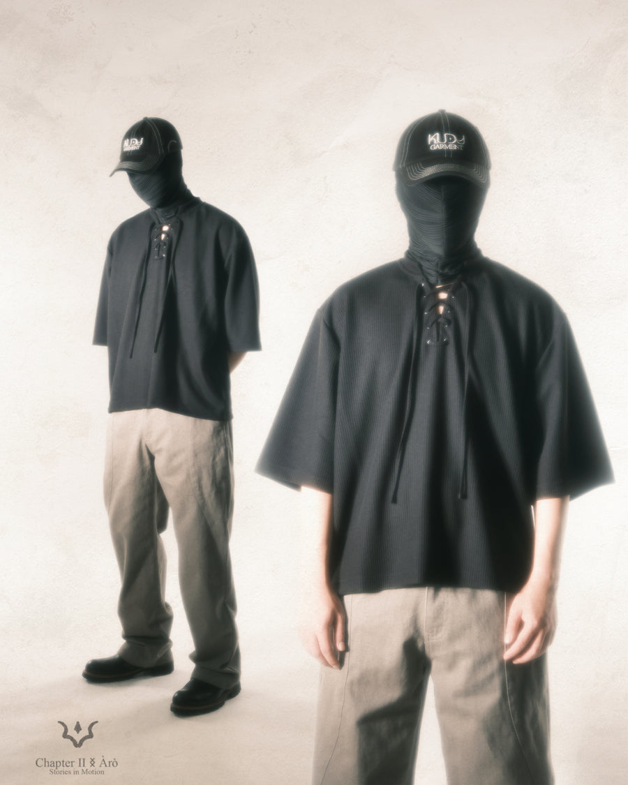 Boxy Lace-up T-shirt ᛝ Black