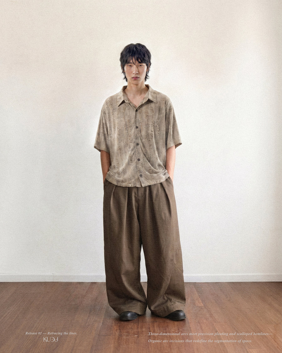 Curved Panel Pants ᛝ Brown