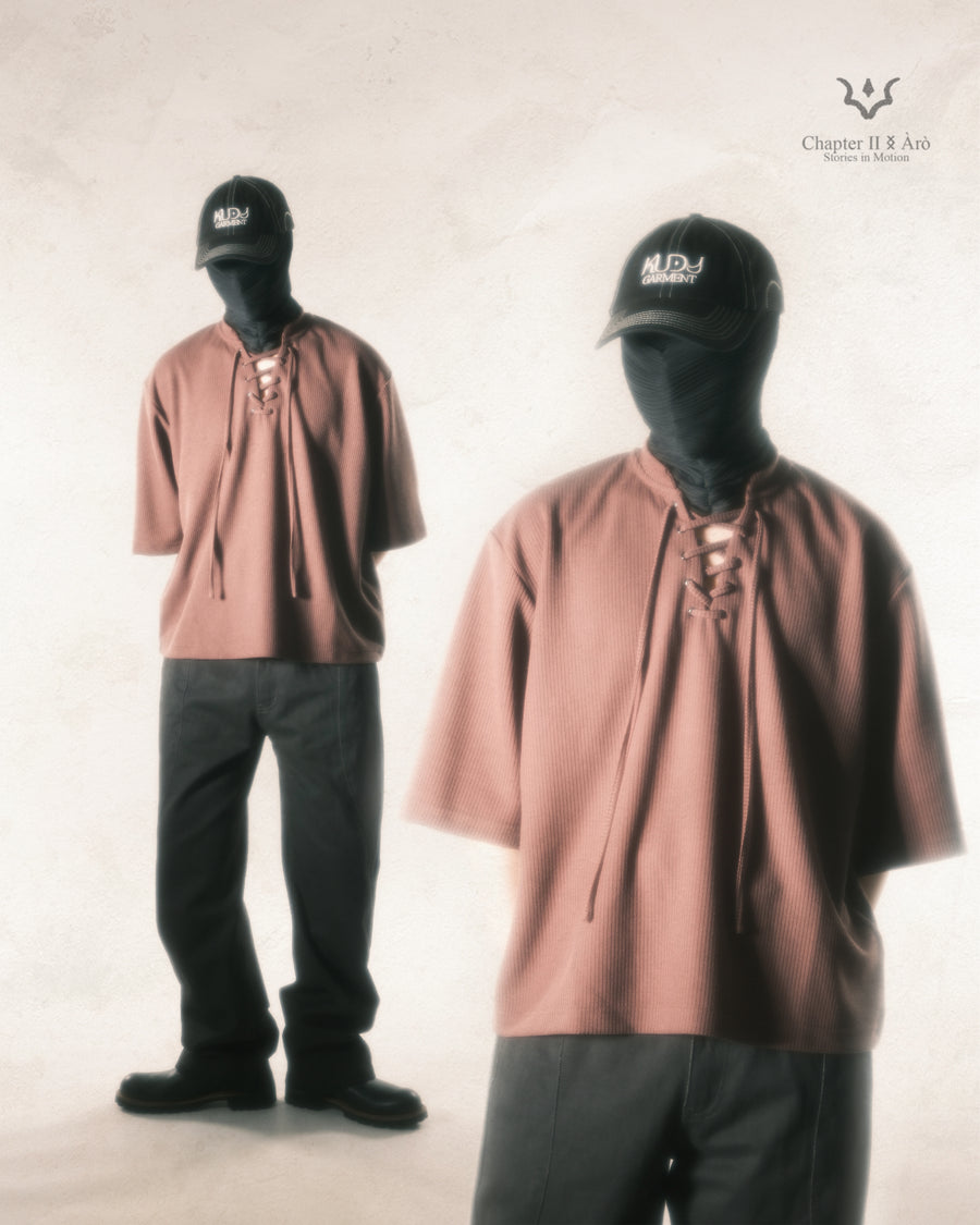 Boxy Lace-up T-shirt ᛝ Clay Brown