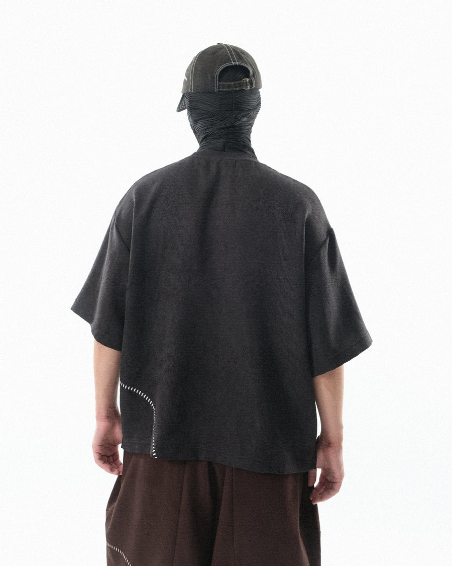 Curved Texture T-shirt ᛝ Black