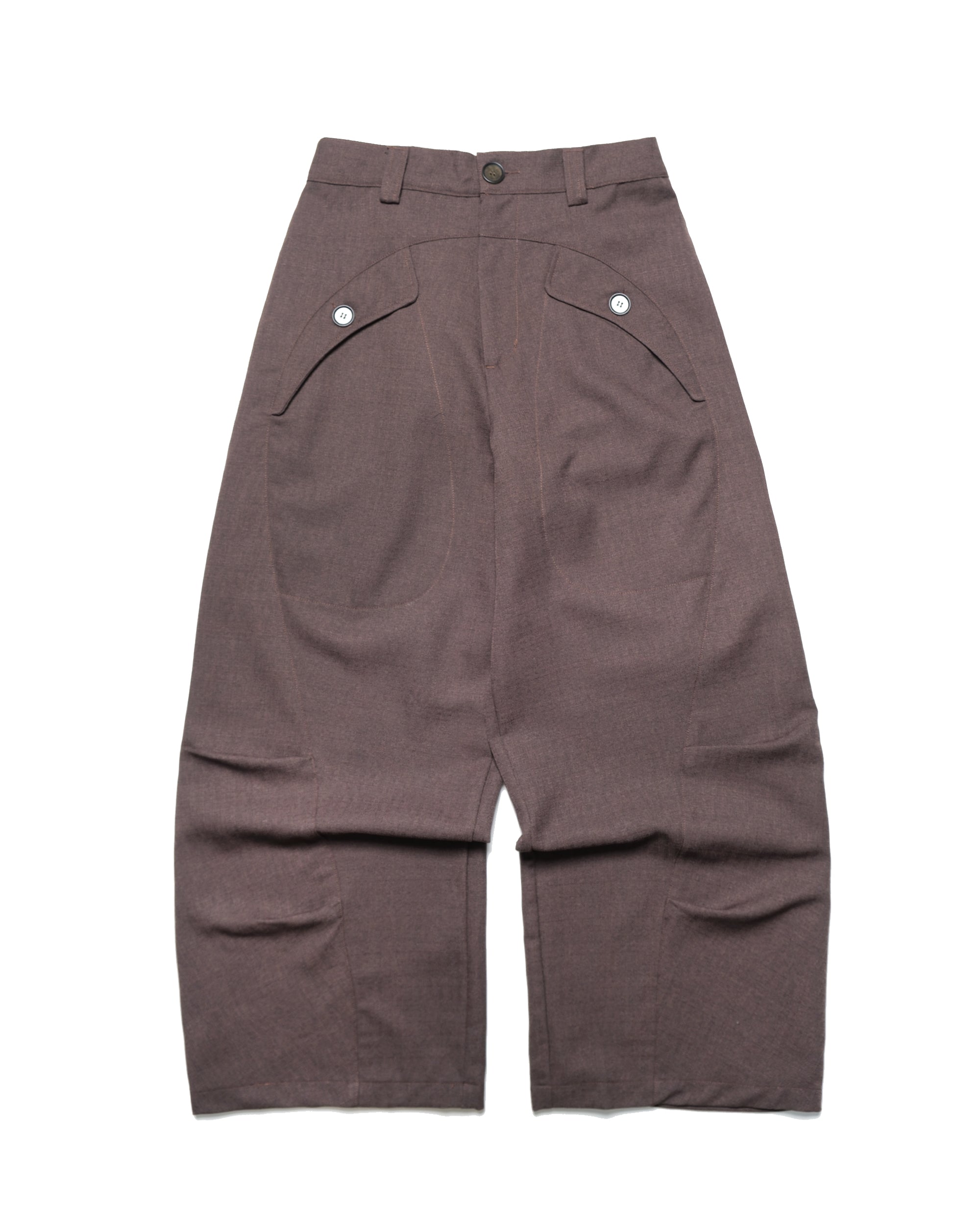 Pleat Curved Pants ᛝ Dark Brown