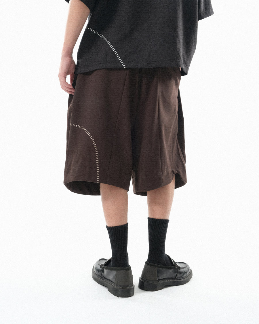 Panelled Arc Shorts ᛝ Brown
