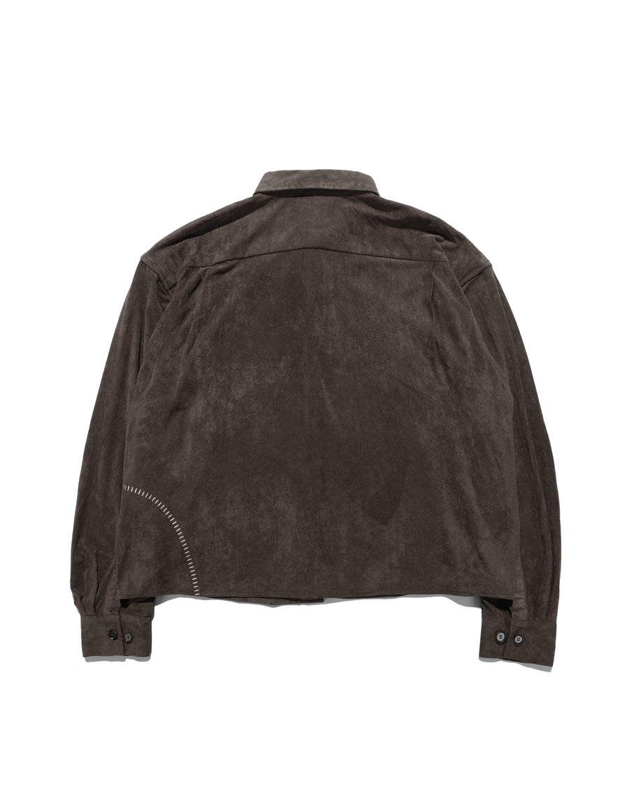 Boxy Suede Texture Shirt ᛝ Dark Brown