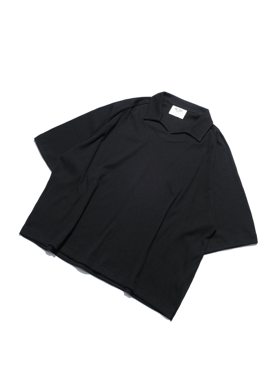Waffle Boxy Polo T-shirt ᛝ Black