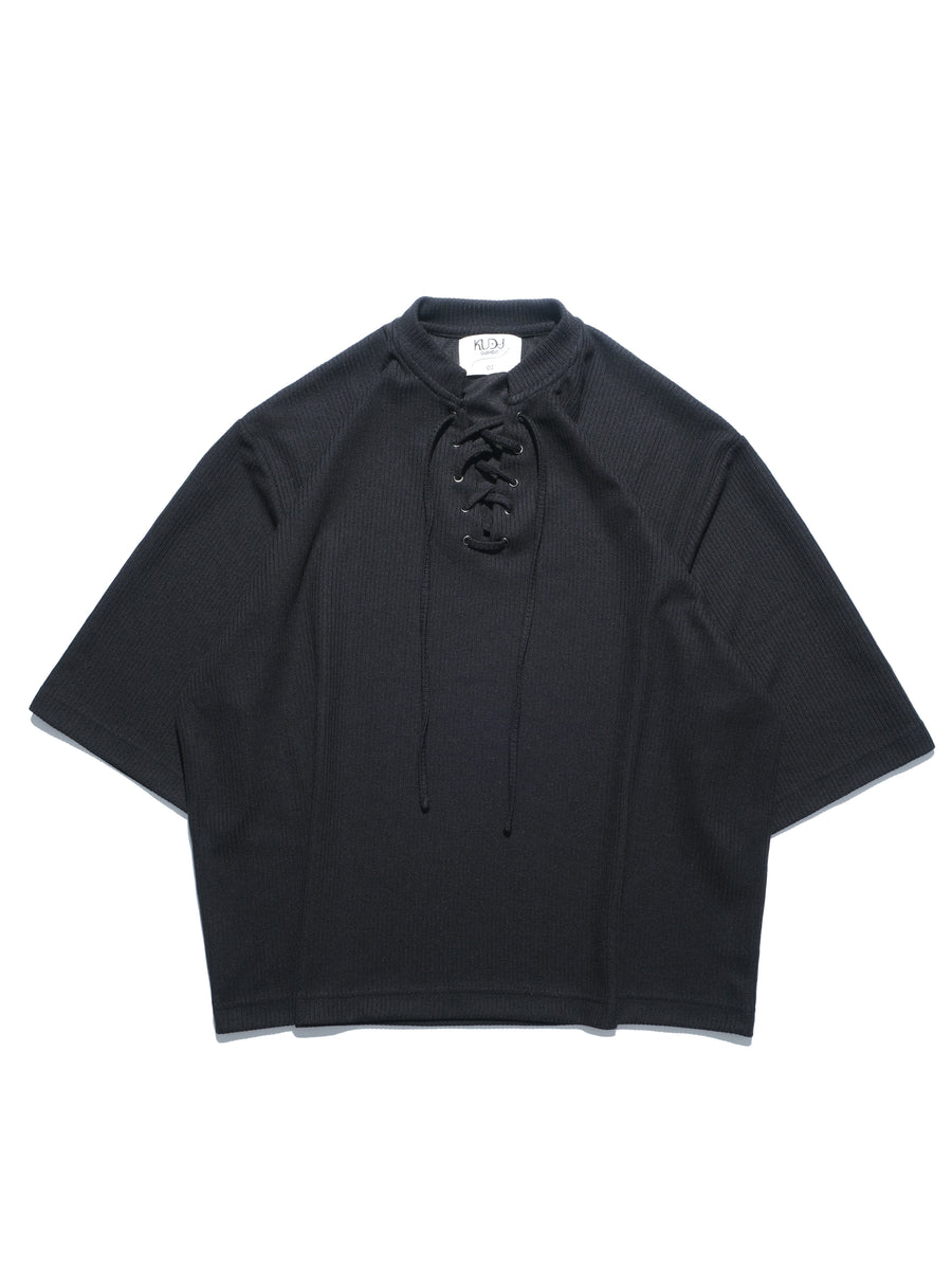 Boxy Lace-up T-shirt ᛝ Black