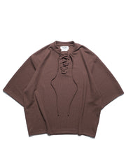Boxy Lace-up T-shirt ᛝ Clay Brown