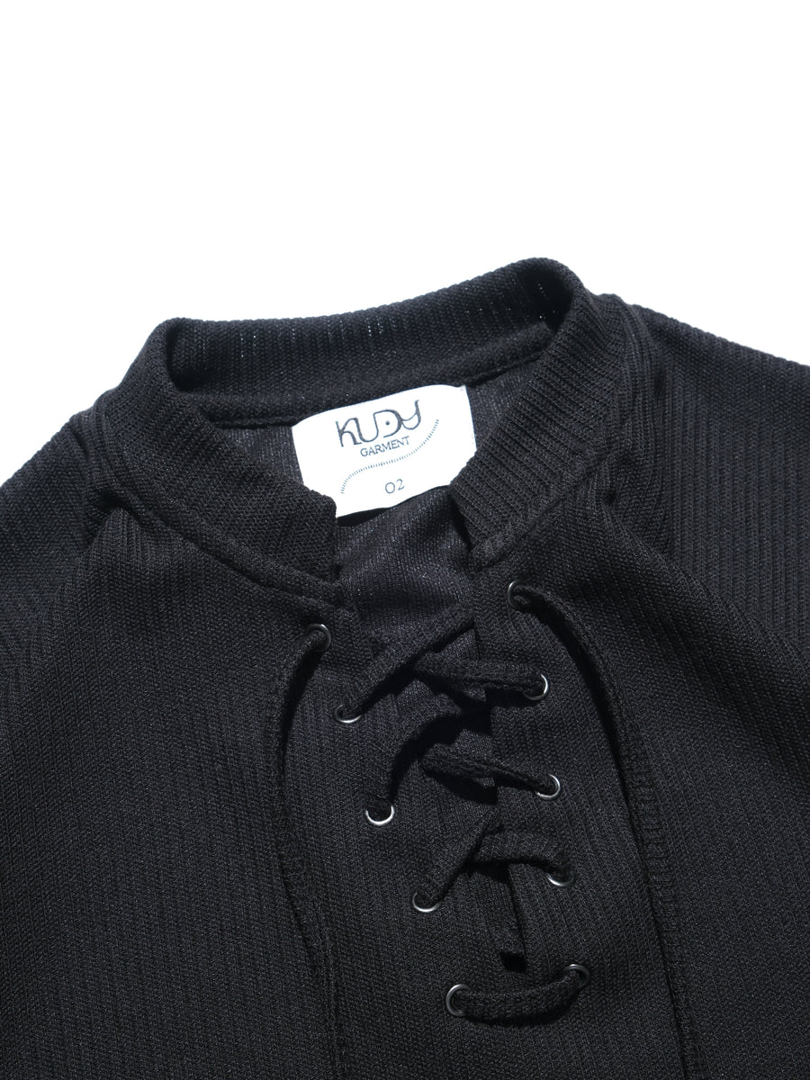 Boxy Lace-up T-shirt ᛝ Black