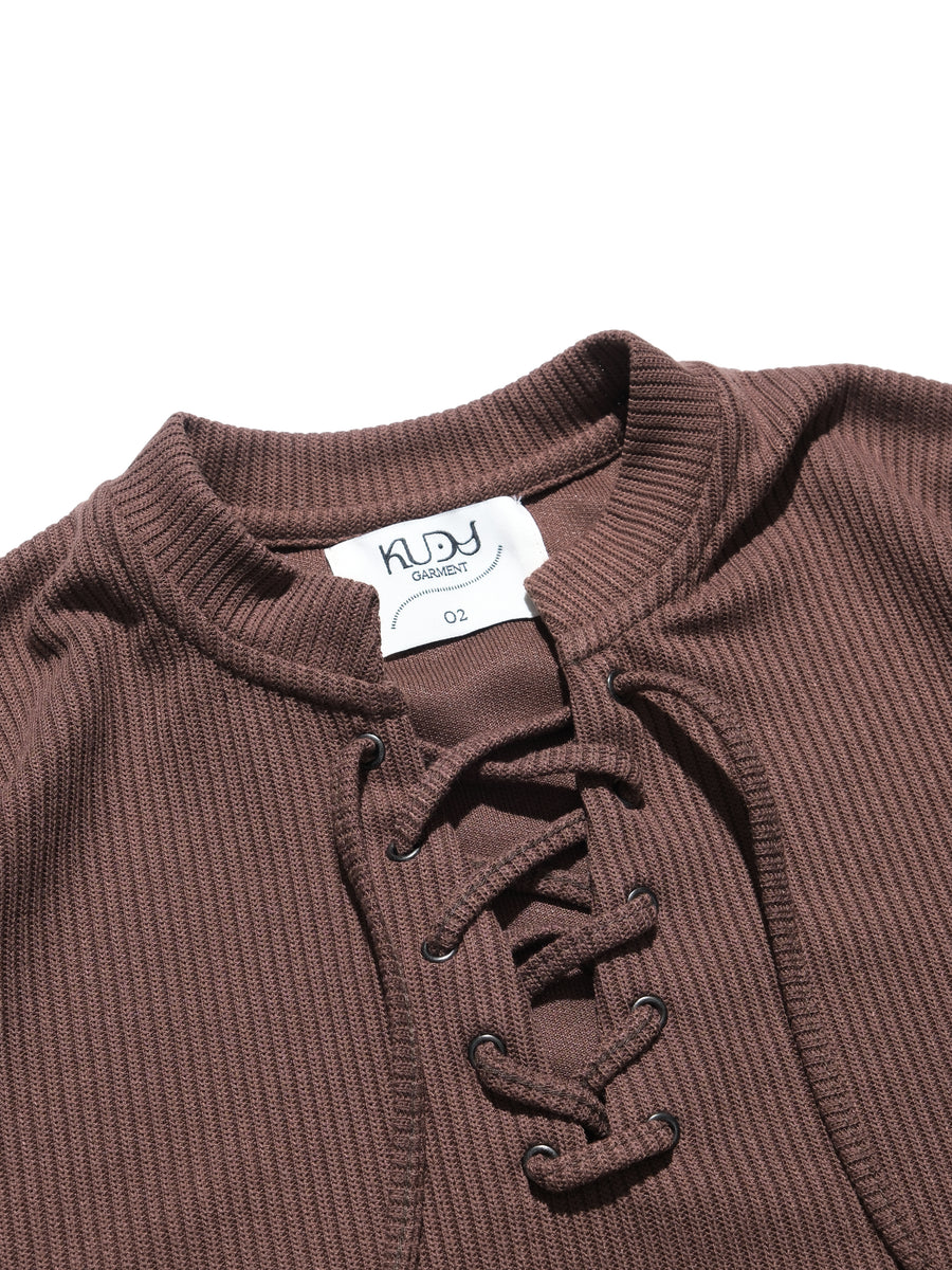 Boxy Lace-up T-shirt ᛝ Clay Brown