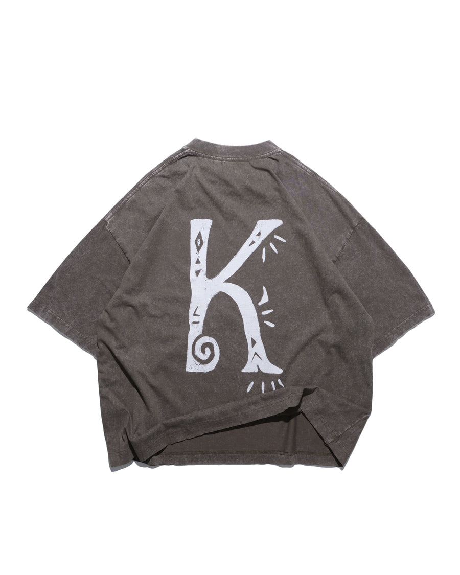 “K” Logo Washed T-shirt ᛝ Washed Brown
