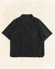 Frayed Wrap Collar Shirt ᛝ Black