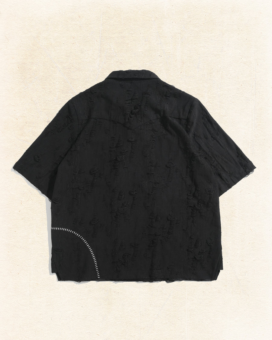 Frayed Wrap Collar Shirt ᛝ Black