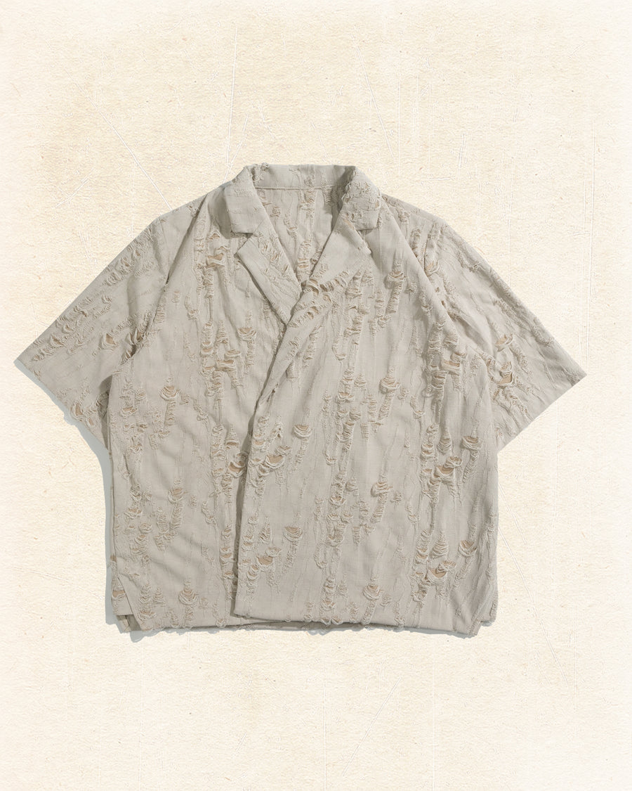Frayed Wrap Collar Shirt ᛝ Bone