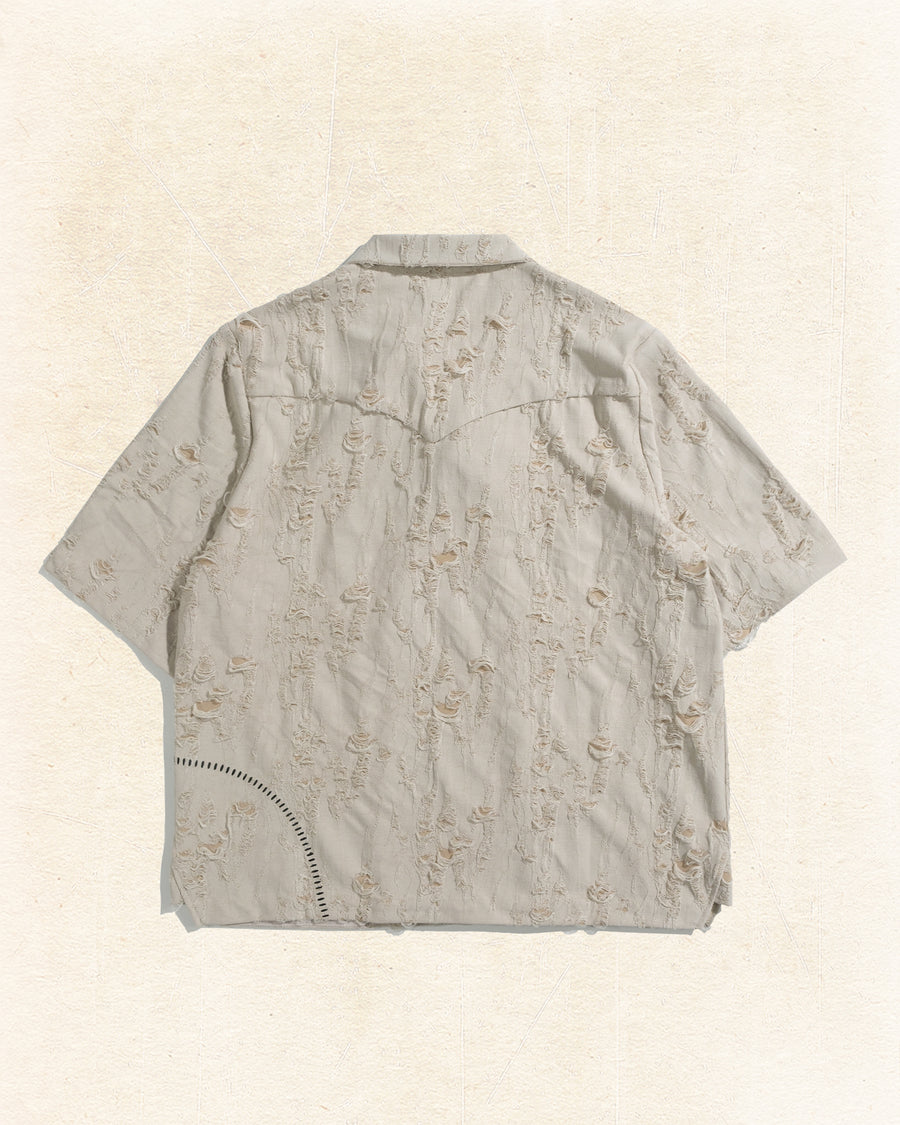 Frayed Wrap Collar Shirt ᛝ Bone