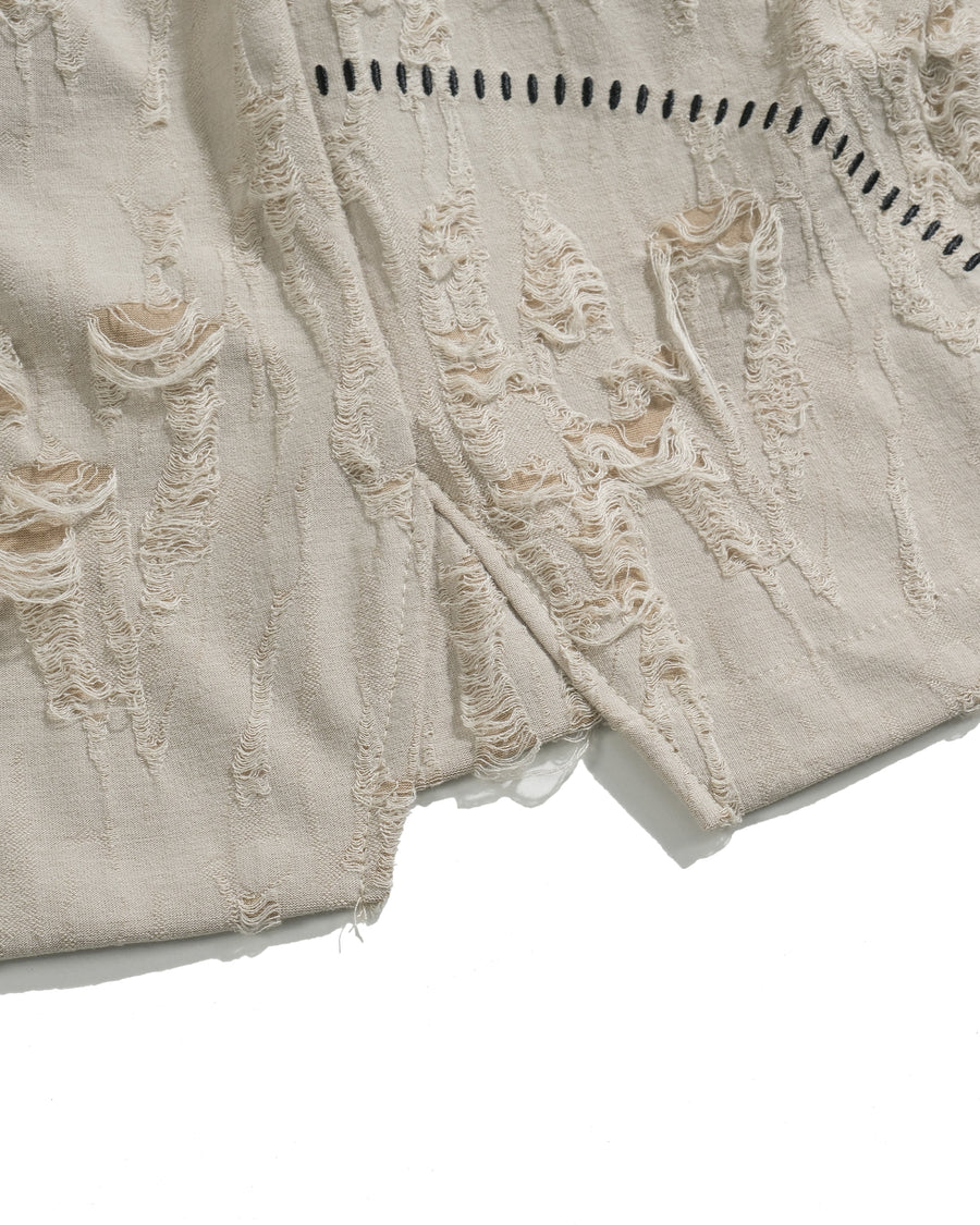 Frayed Wrap Collar Shirt ᛝ Bone