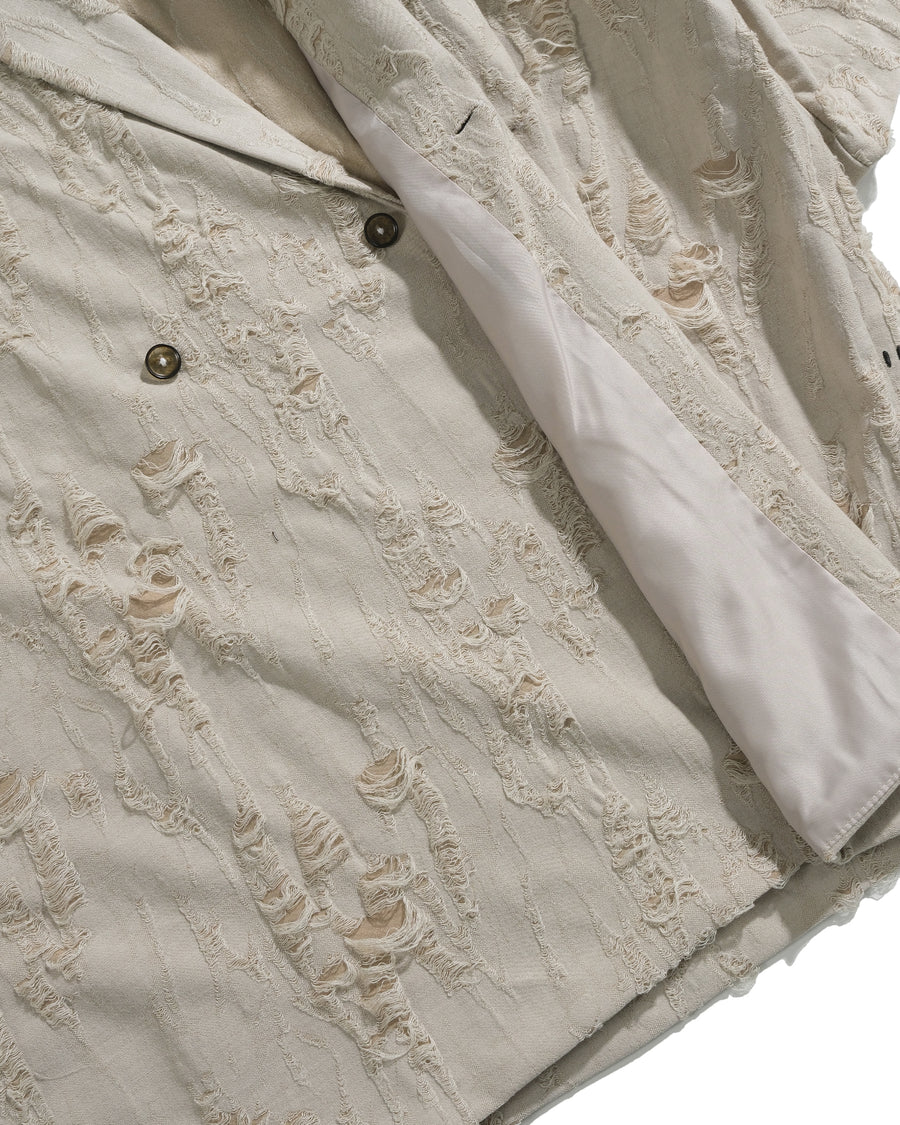 Frayed Wrap Collar Shirt ᛝ Bone