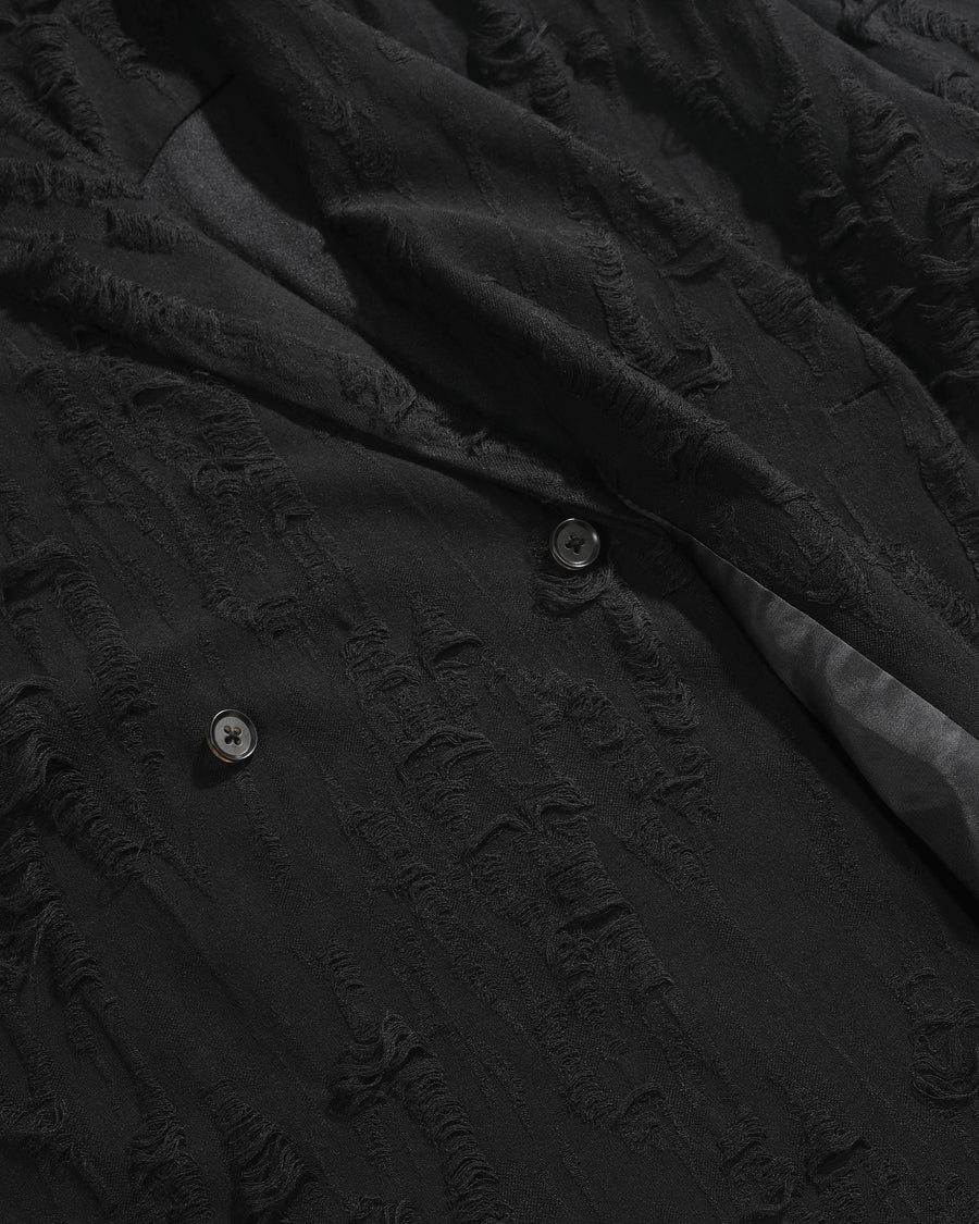 Frayed Wrap Collar Shirt ᛝ Black
