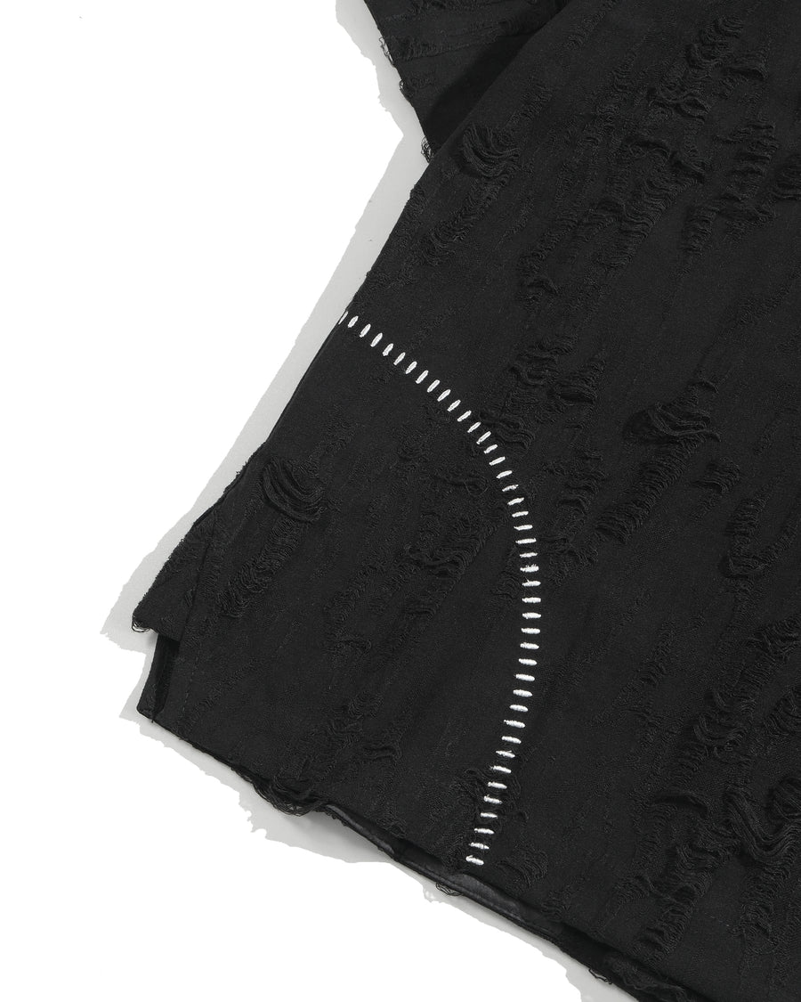 Frayed Wrap Collar Shirt ᛝ Black
