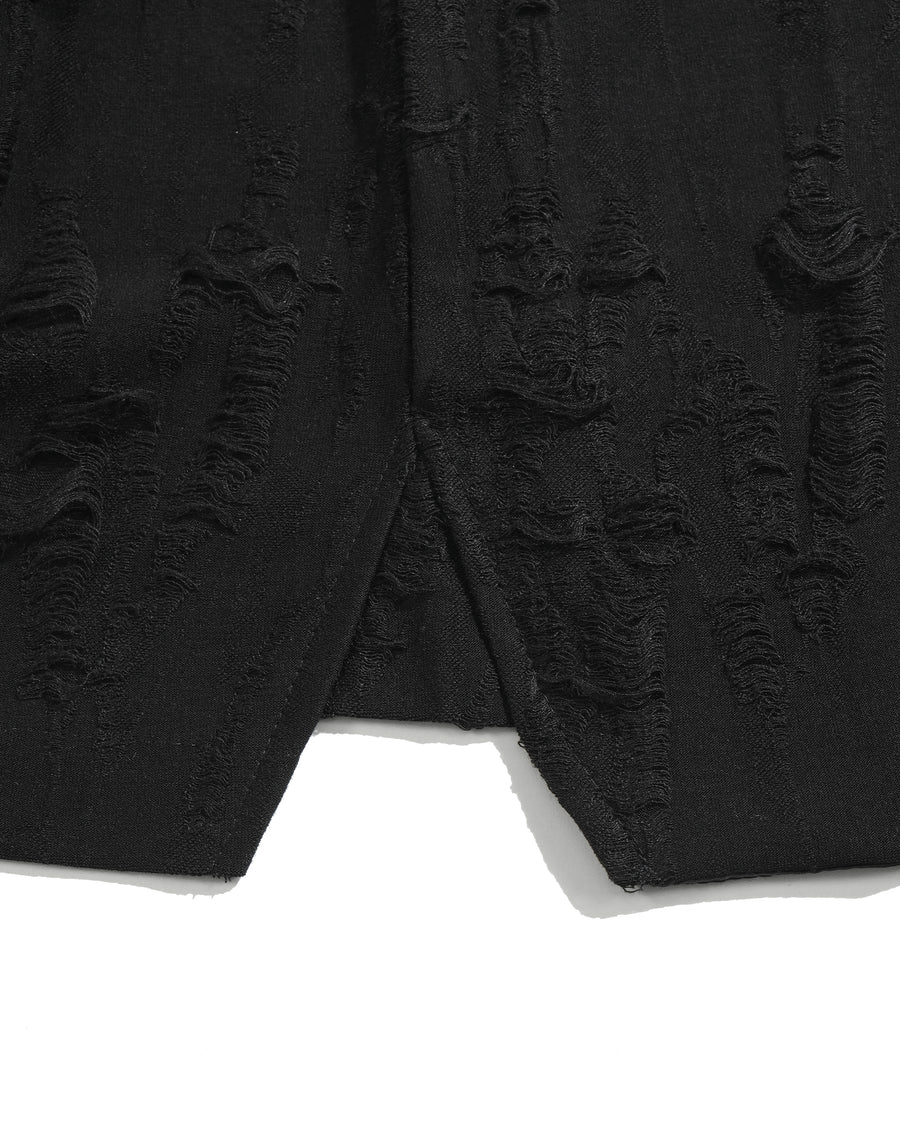 Frayed Wrap Collar Shirt ᛝ Black
